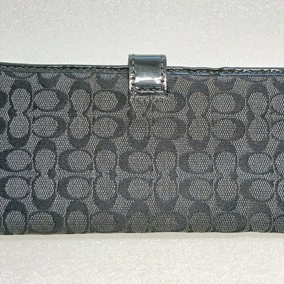 Coach Black Signature Canvas & Leather Tab Snap Wallet F10709 VGUC - Picture 2 of 15